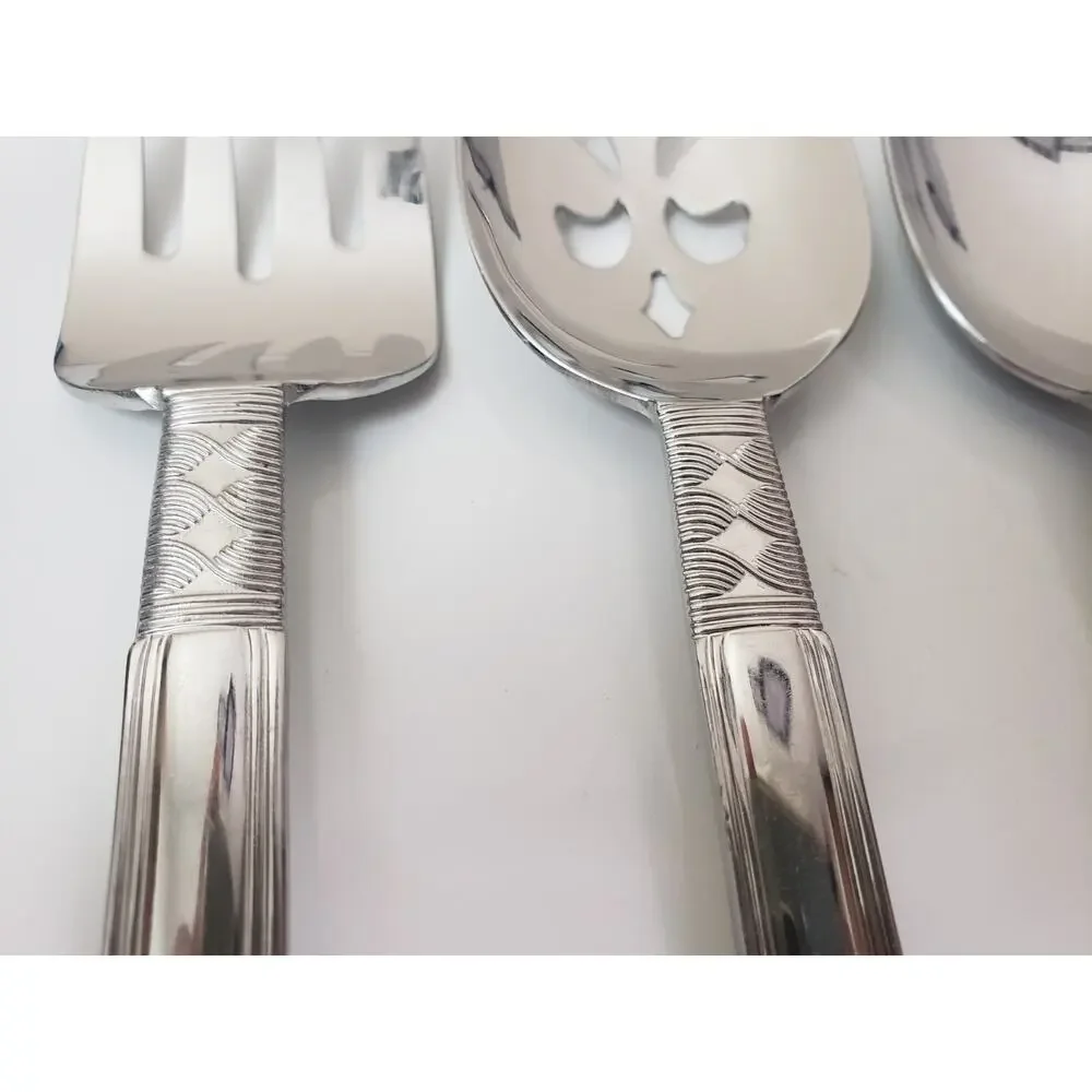 Pfaltzgraff CROSSROADS Glossy Stainless Flatware Hostess Salad 4 Serving Pieces